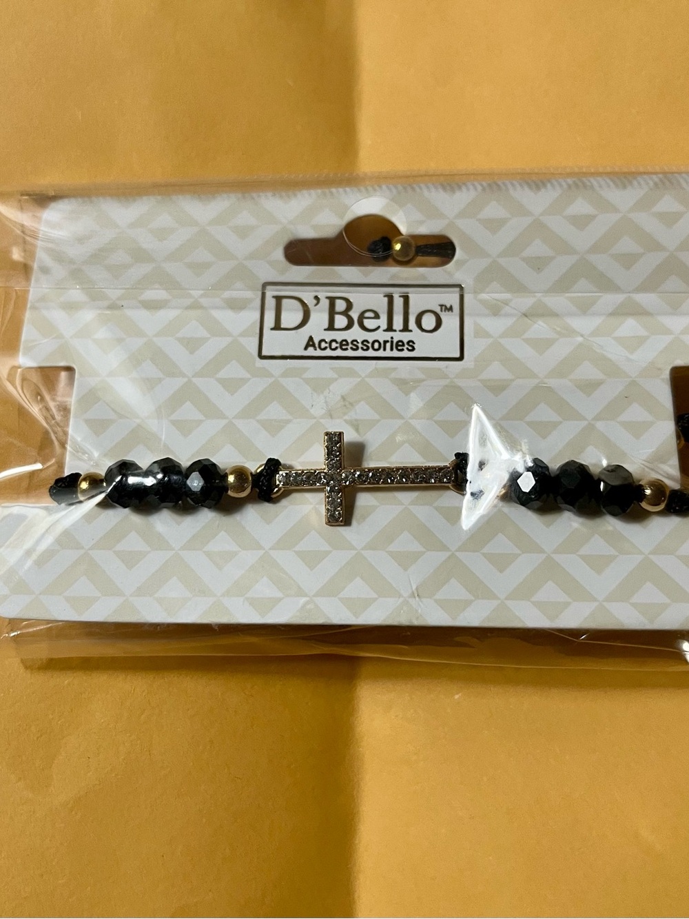 D'Bello Black Beaded Cross Bracelet